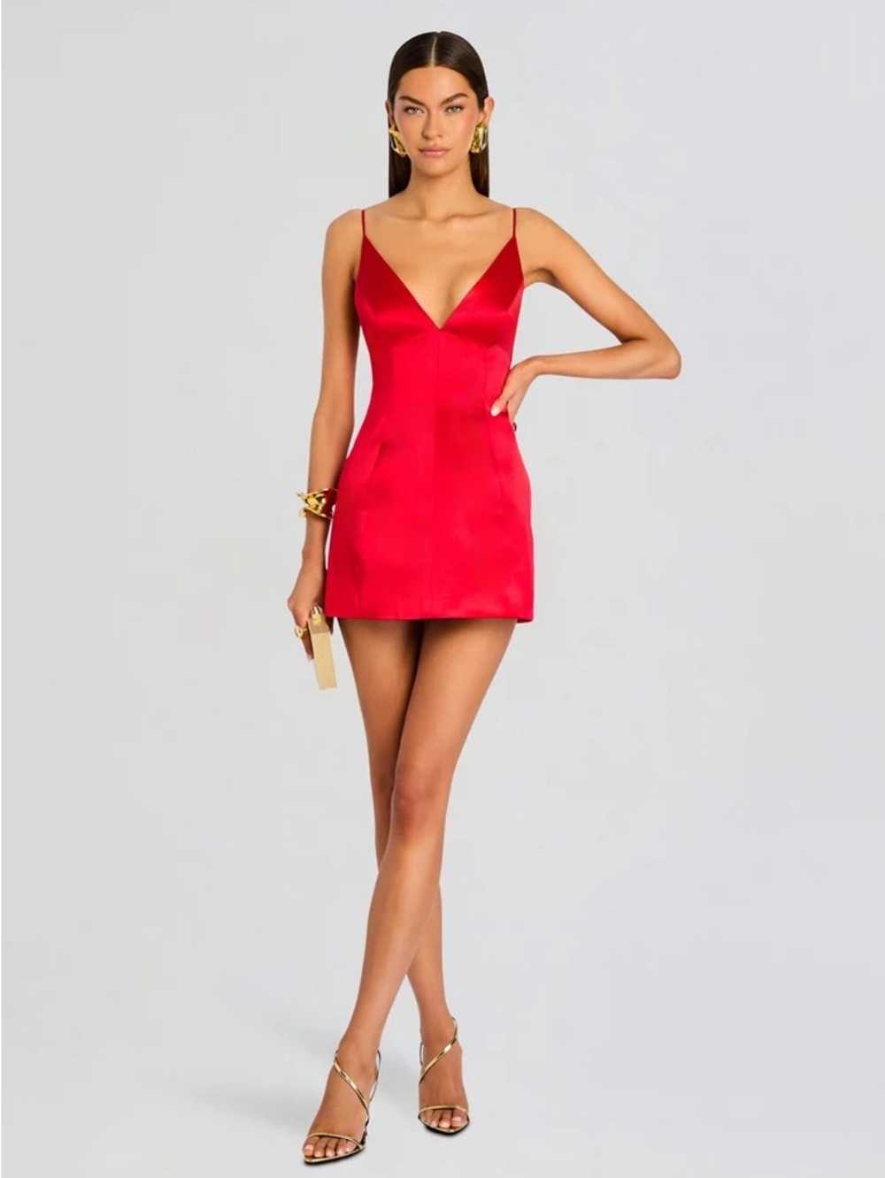 Retrofete Red Satin Spaghetti-Strap Mini Dress